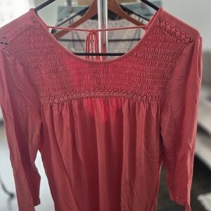 Vibrant Coral Smocked Blouse